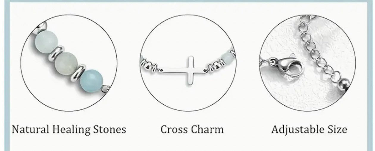 Gray and white stone cross bracelet by Journeys of Faith, featuring silver accents, for granddaughter, in Christianity jewelry collection.