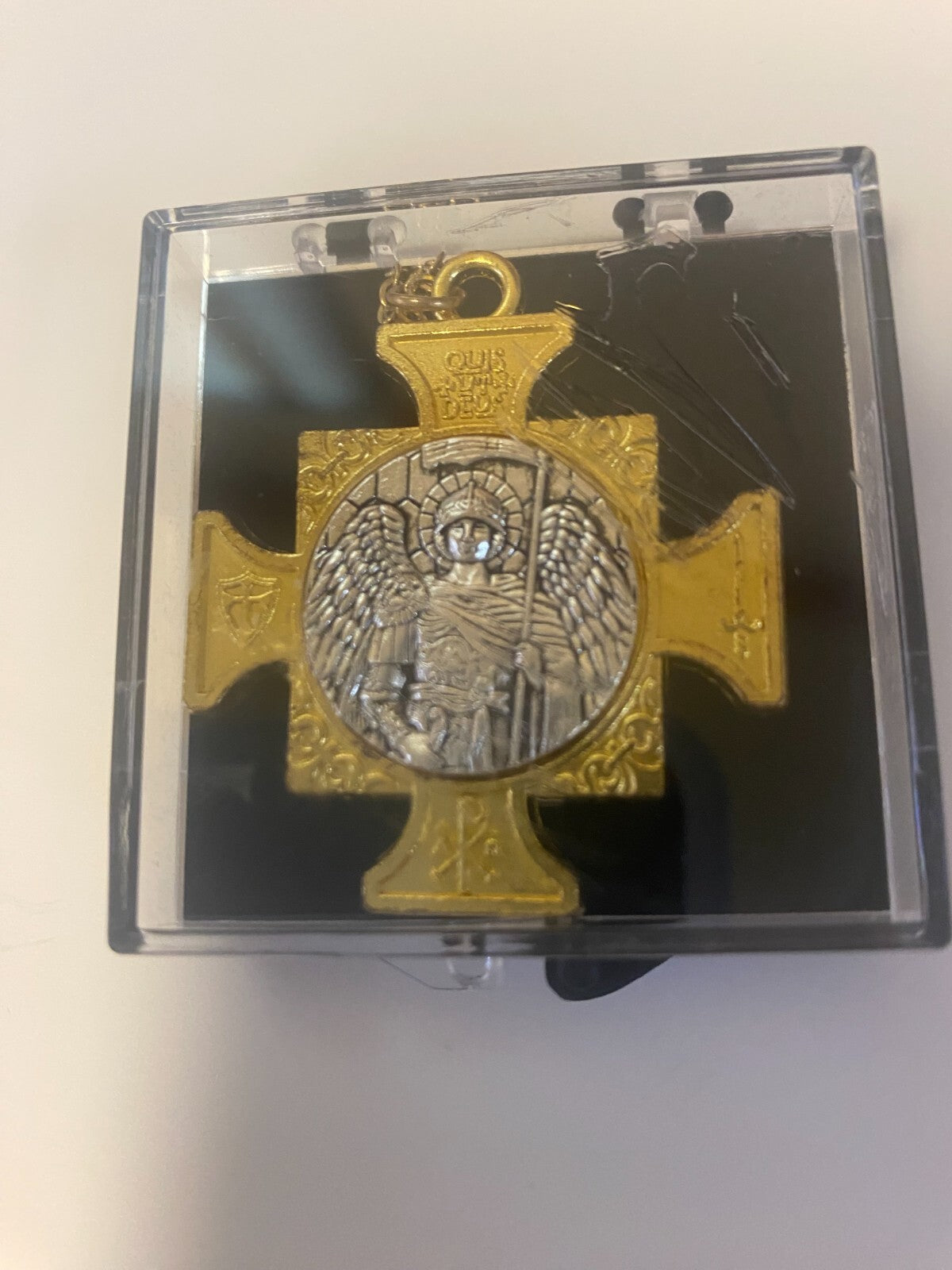 Saint Michael The Archangel Iron Cross Gold tone/Silver tone Pendant, New - Journeys of Faith