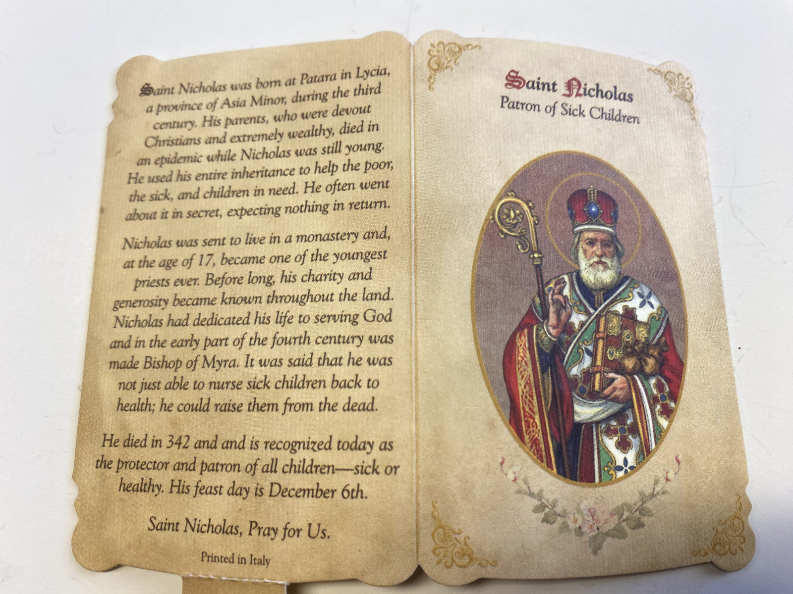 Saint Nicholas  Prayer folder + Medal, New - Journeys of Faith