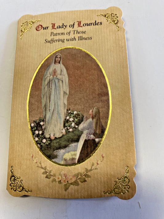 Our Lady of Lourdes "Suffering Illness Prayer" Card + Medal, New from Italy - Journeys of Faith