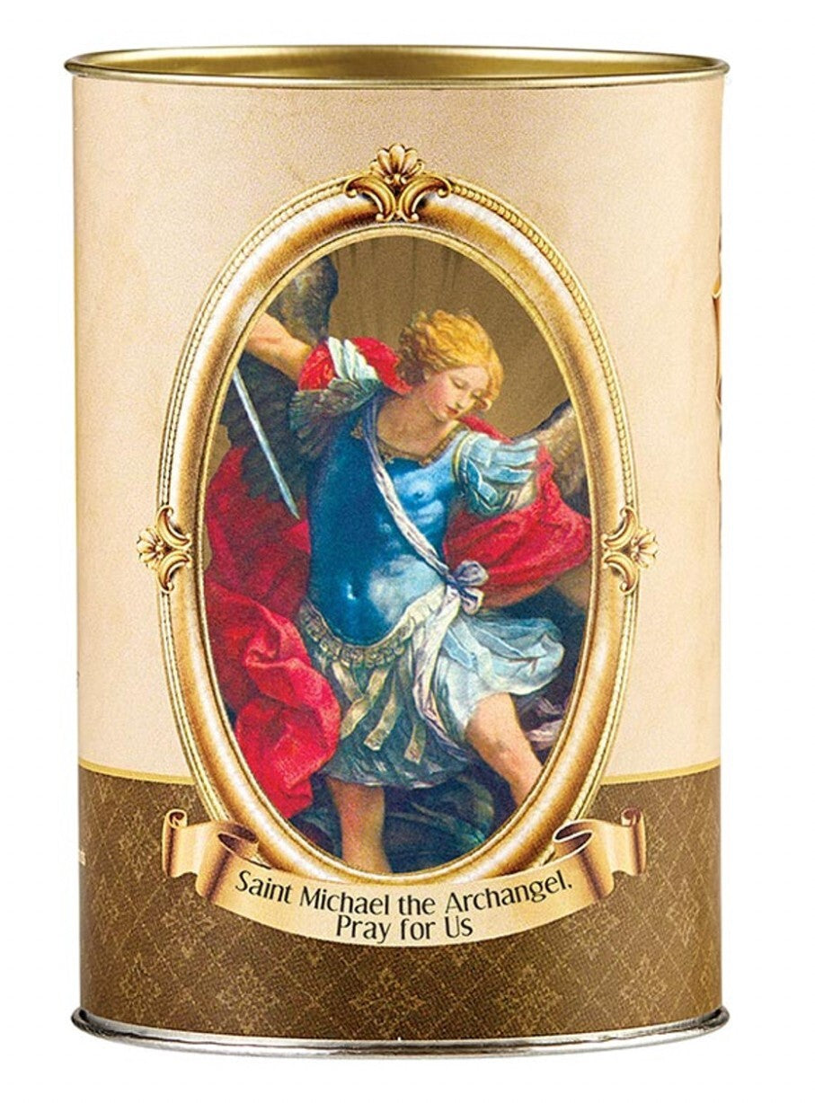 Saint Michael the Archangel 3.75-inch votive candle in a Christian Holy Card collectible by Bob and Penny Lord