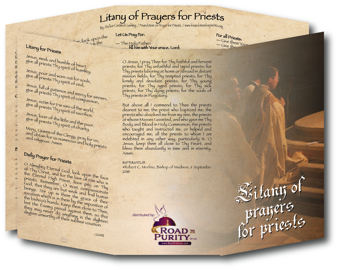 NEW! Litany of Prayers for Priests  - Prayer Card / 3" x 6" folded (c) - Journeys of Faith