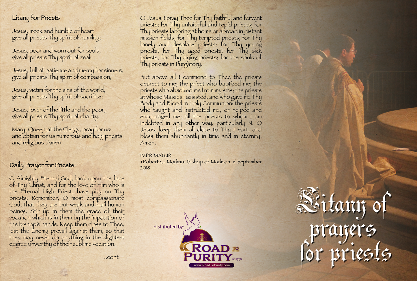 NEW! Litany of Prayers for Priests  - Prayer Card / 3" x 6" folded (c) - Journeys of Faith