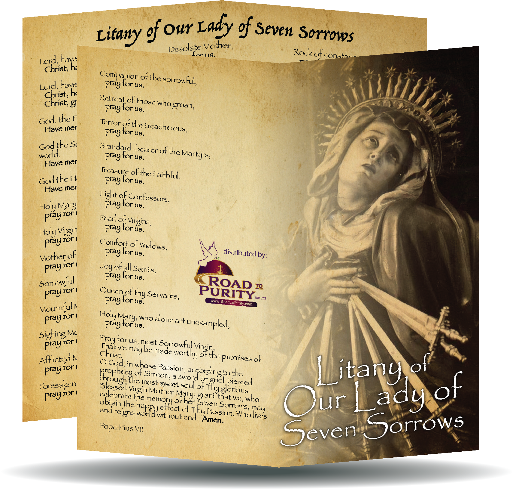 Litany of our Lady of Seven Sorrows  - Prayer Card / 3" x 6" folded (c) - Journeys of Faith