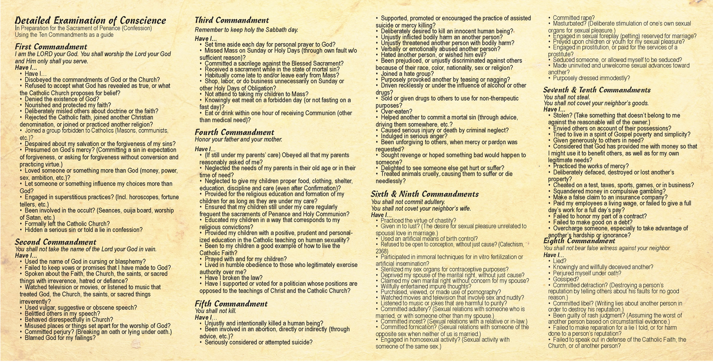 Detailed Examination of Conscience - Prayer Card (c) - Journeys of Faith