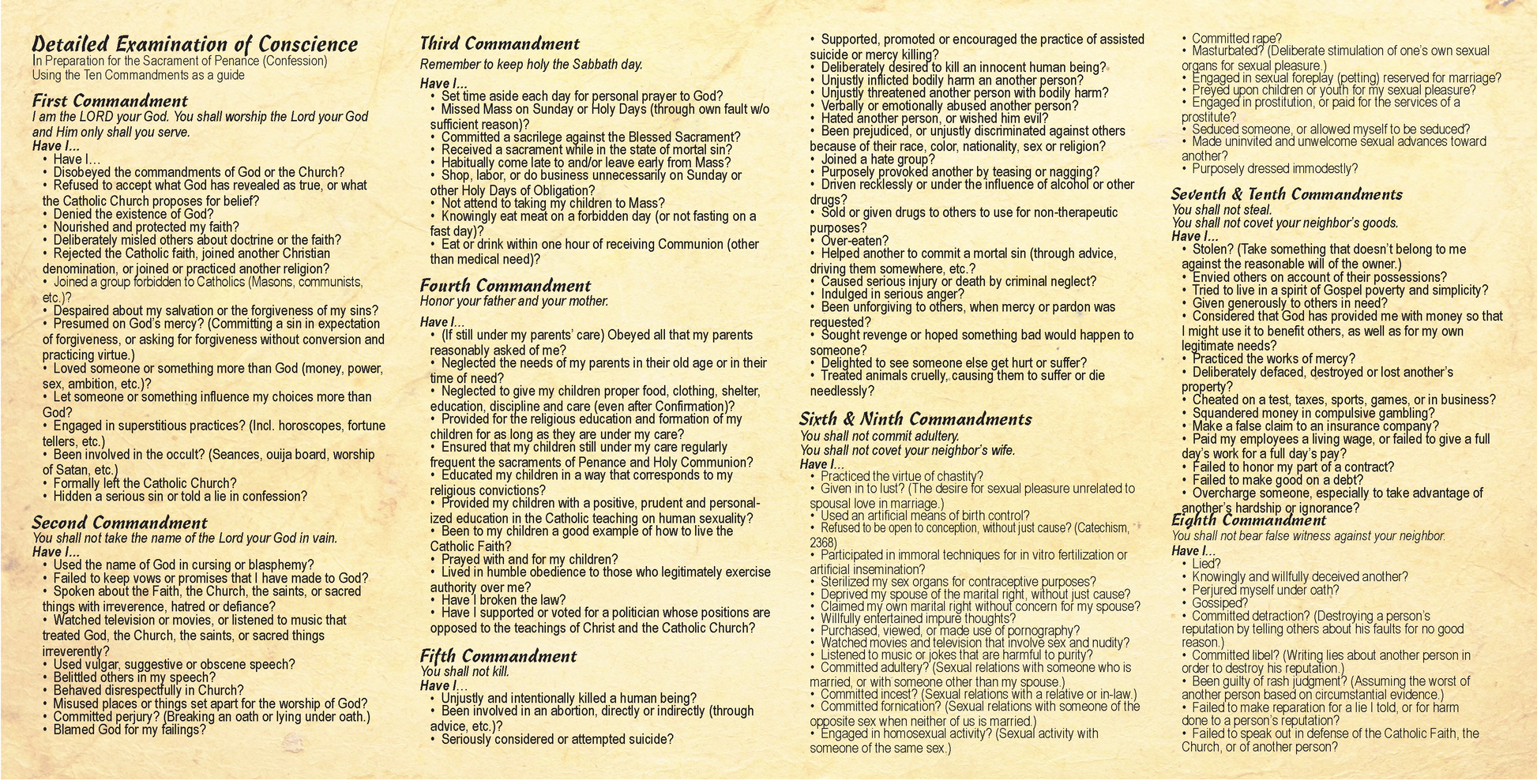 Detailed Examination of Conscience - Prayer Card (c) - Journeys of Faith