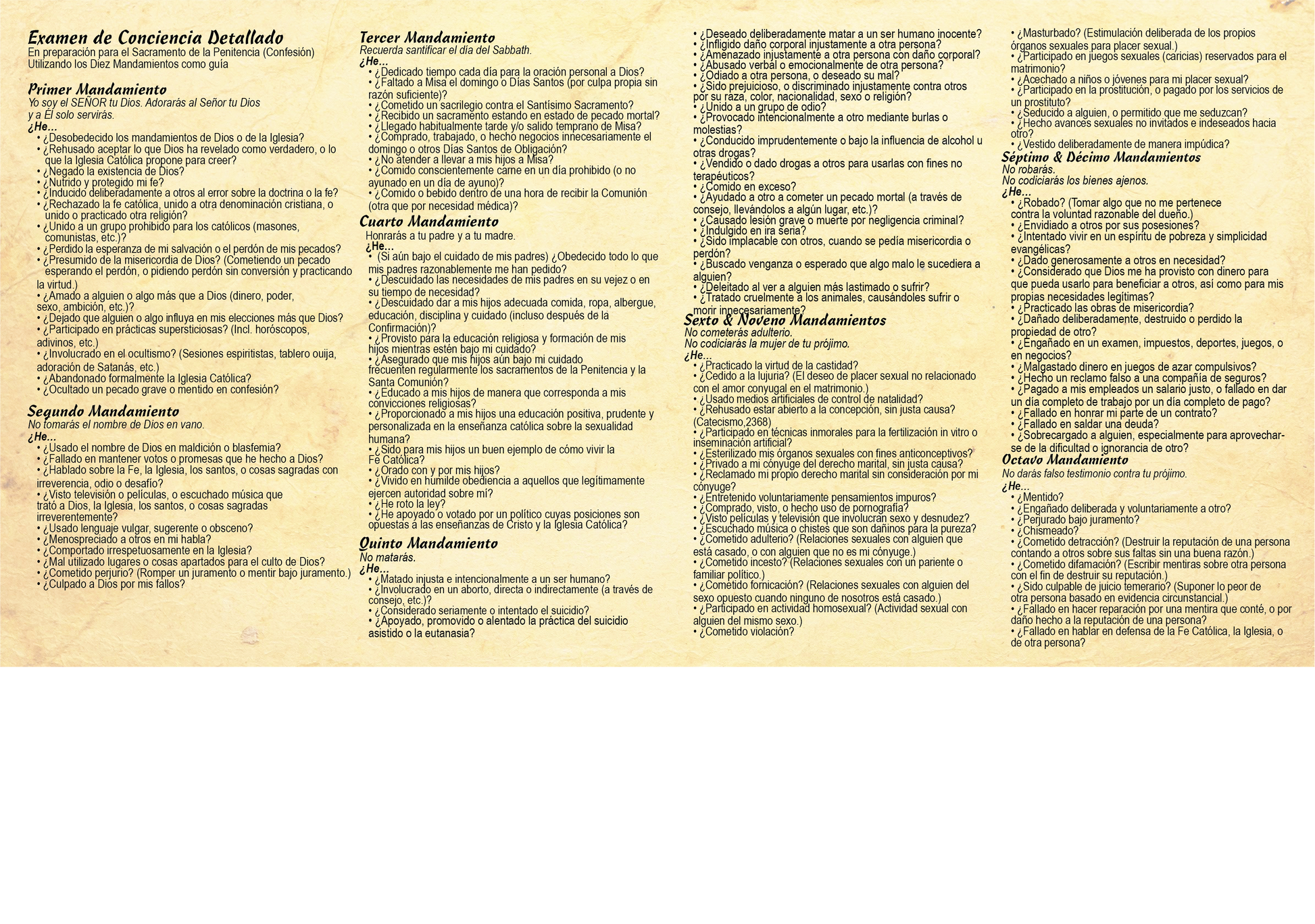 Detailed Examination of Conscience - Prayer Card -SPANISH (c) - Journeys of Faith