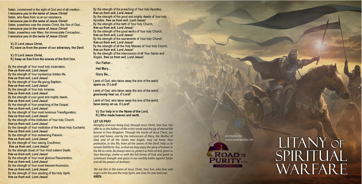 Litany of Spiritual Warfare - Prayer Card / 3" x 6" folded (c) - Journeys of Faith