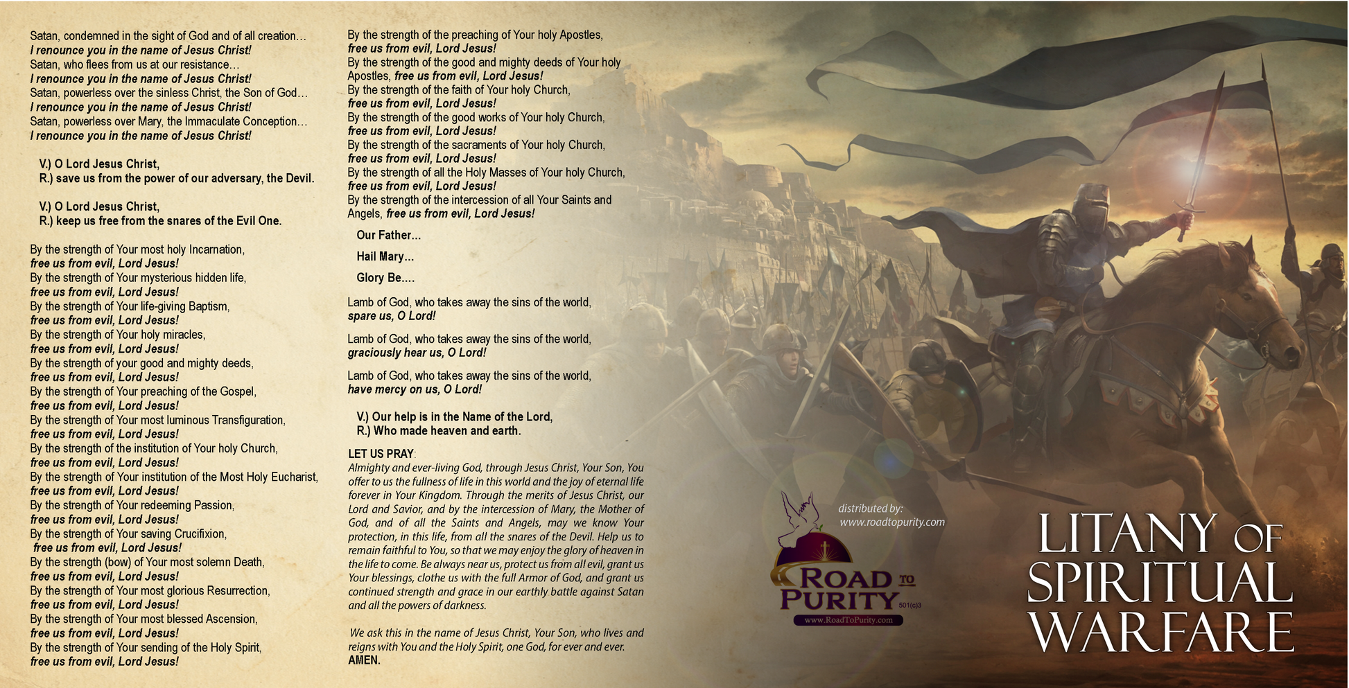 Litany of Spiritual Warfare - Prayer Card / 3" x 6" folded (c) - Journeys of Faith