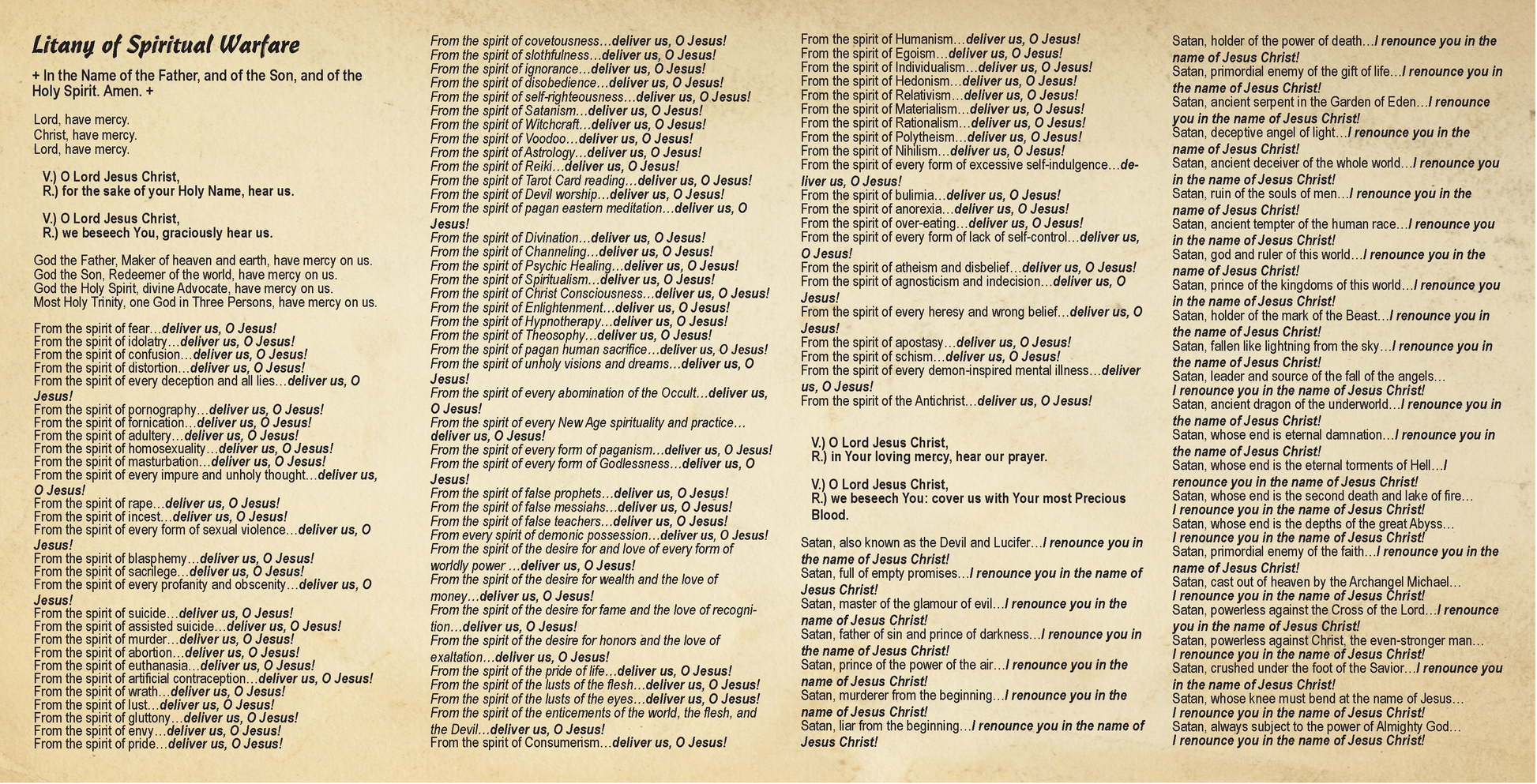 Litany of Spiritual Warfare - Prayer Card / 3" x 6" folded (c) - Journeys of Faith