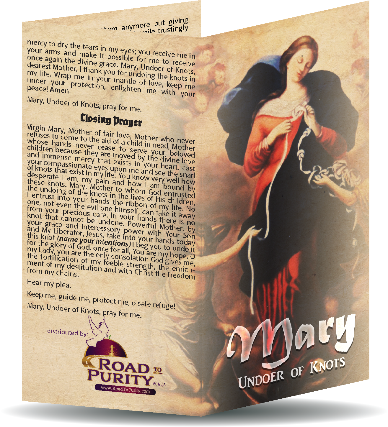 Mary Undoer of Knots novena  - Prayer Card / 3" x 6" folded (c) - Journeys of Faith