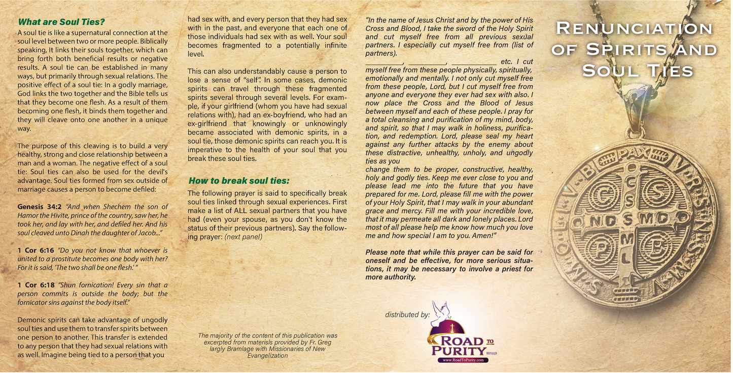 NEW! Renunciation of Spirits and Soul Ties - Prayer Card / 3" x 6" folded (c) - Journeys of Faith