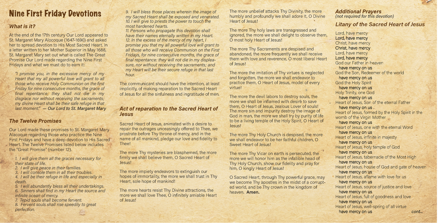 NEW! 9 First Friday Devotions - Prayer Card / 3" x 6" folded (c) - Journeys of Faith