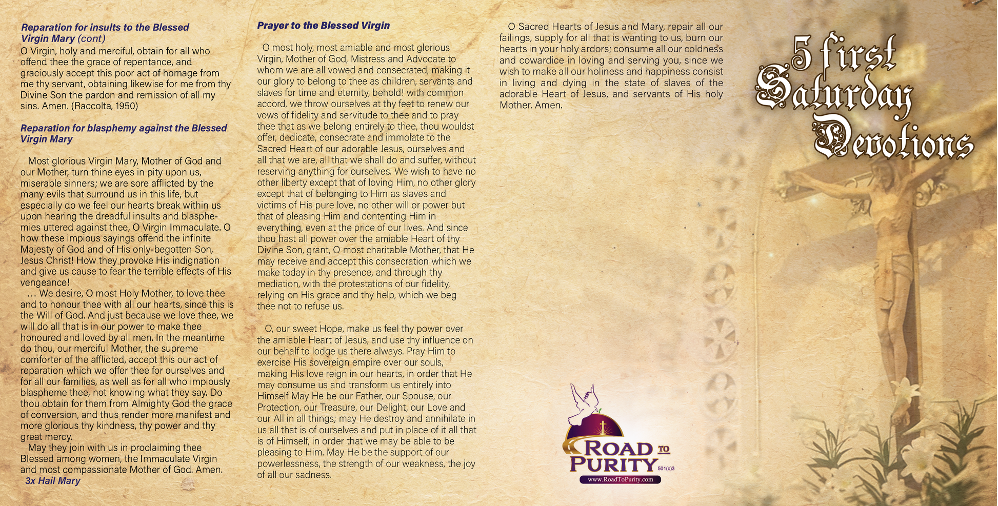 NEW! 5 First Saturday Devotions - Prayer Card / 3" x 6" folded (c) - Journeys of Faith