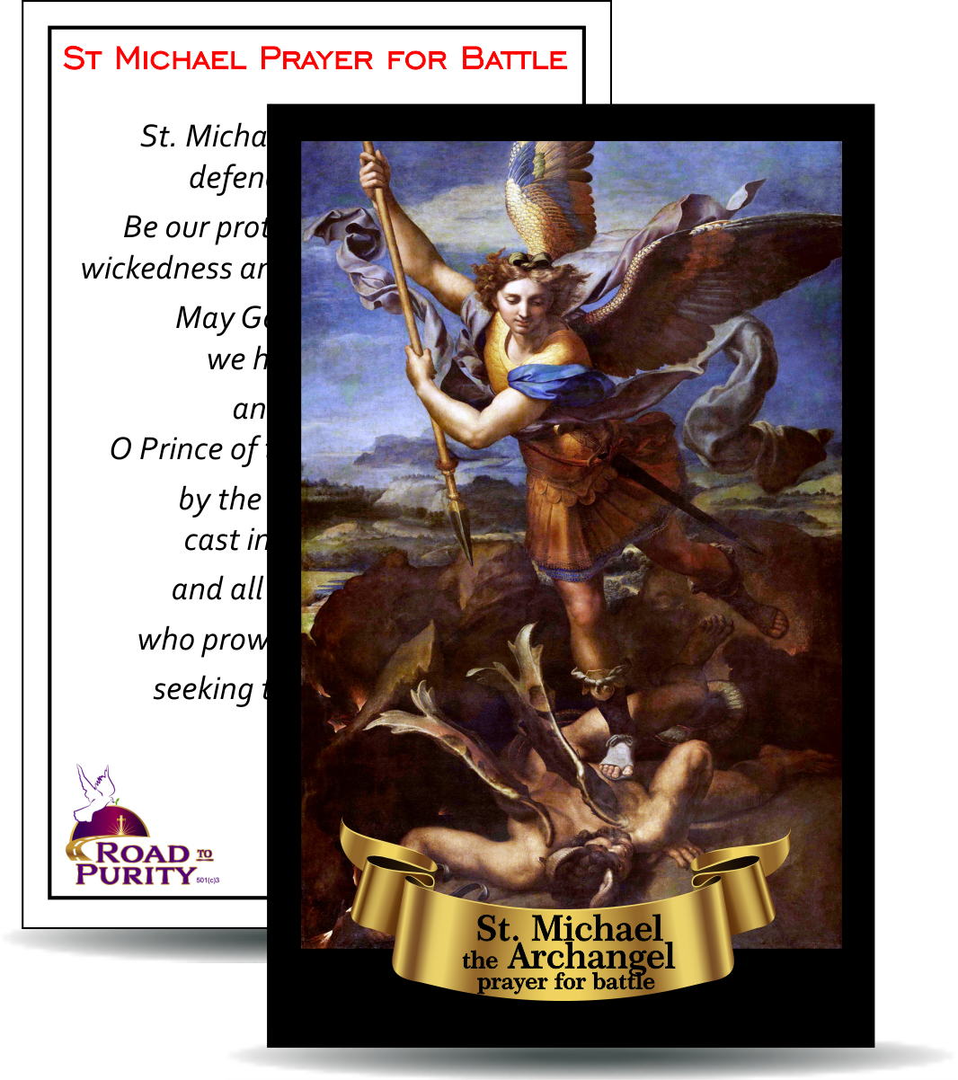 St Michael Prayer for Battle - Holy Card / 2 1/4"x 3 1/2" (b) (C) - Journeys of Faith