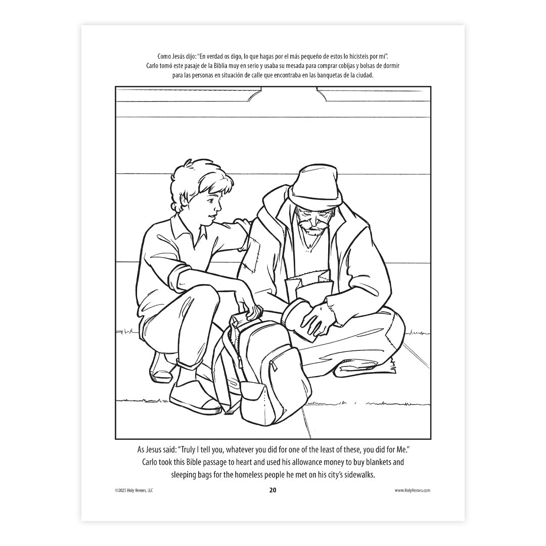 Saint Carlo Acutis bi-lingual Coloring Book - Journeys of Faith