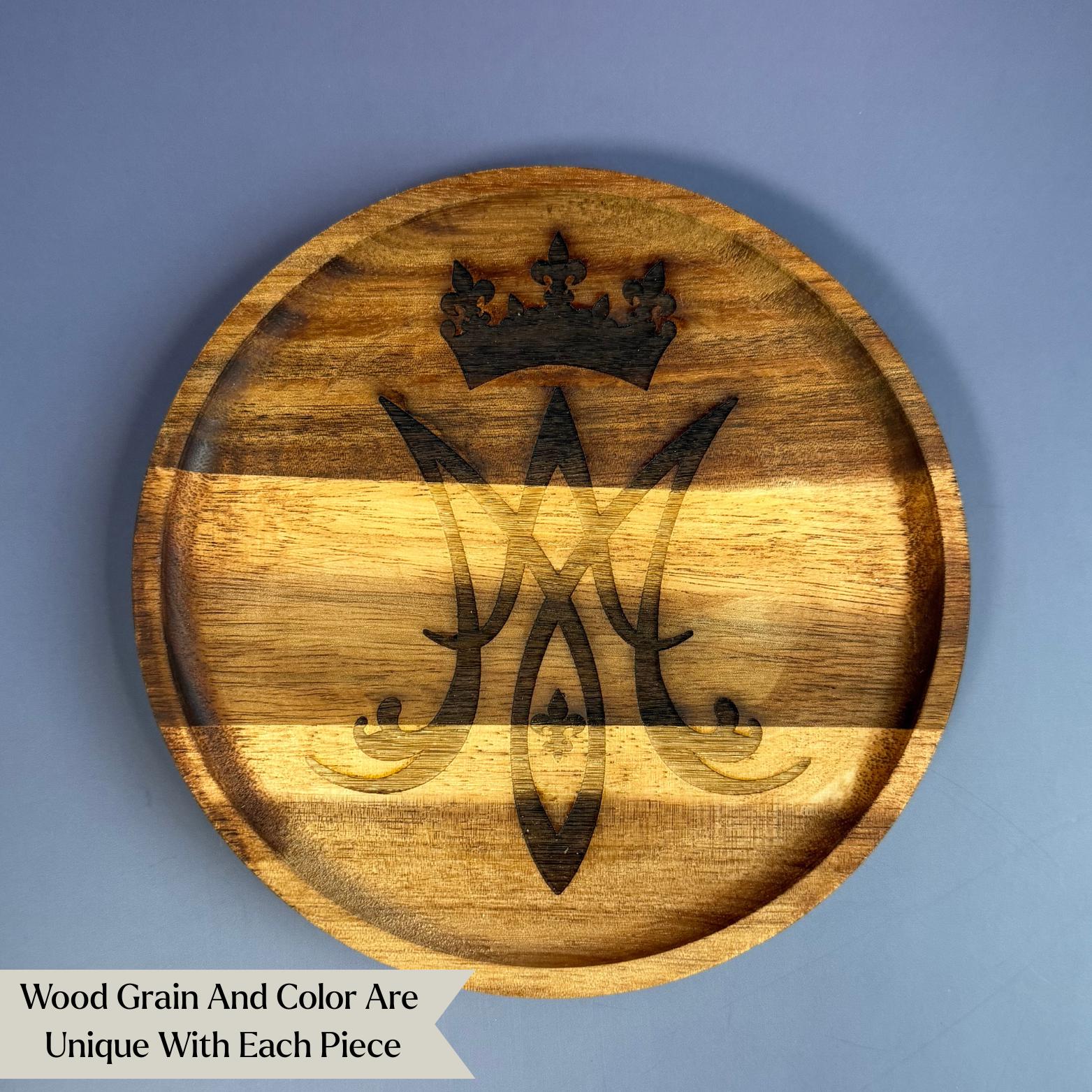 Wooden Rosary Dish Marian Symbol - Journeys of Faith