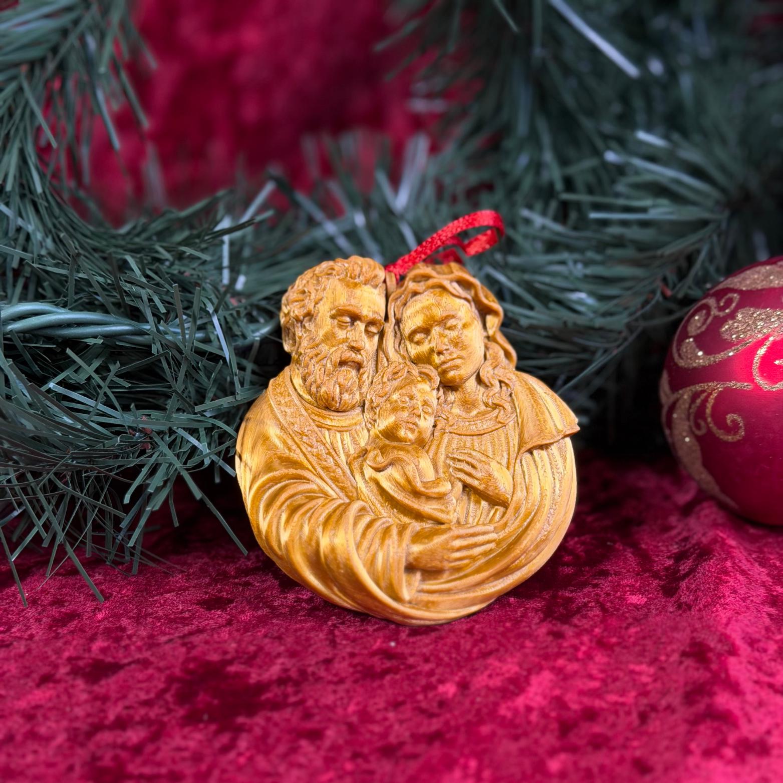 Holy Family Christmas ornament by St. Augustine Prints featuring a detailed depiction of the Holy Family for holiday decor.