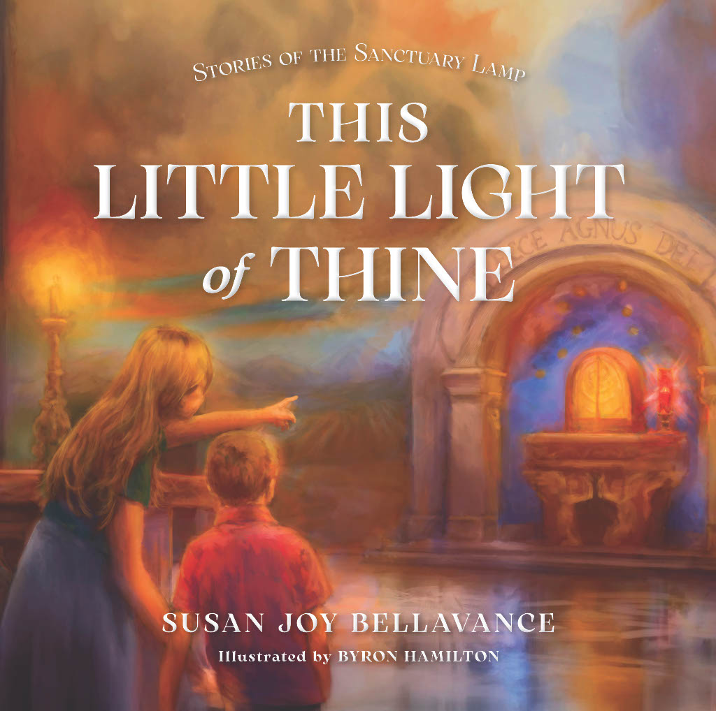 Close-up of "This Little Light of Thine" print by St. Augustine Prints, featuring vibrant colors and detailed religious artwork.