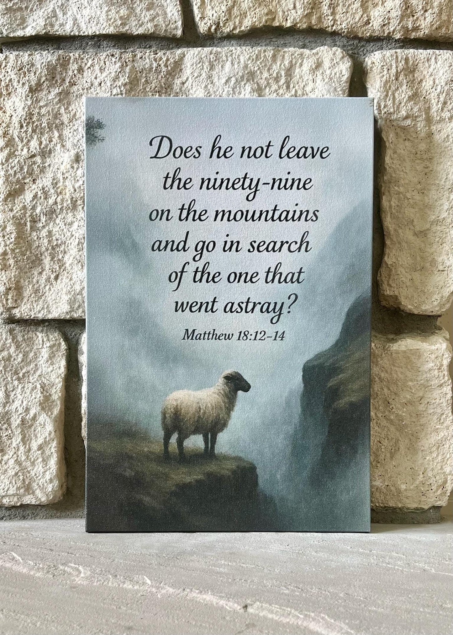 Biblical canvas wall art featuring Matthew 18:12-14 with religious design from St. Augustine Prints