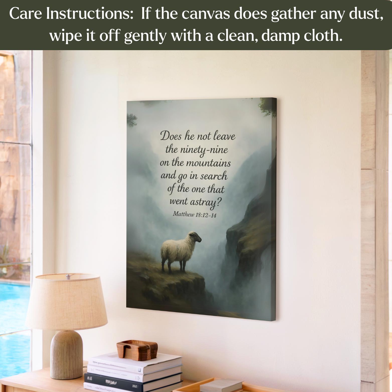 Biblical canvas wall art featuring Matthew 18:12-14 with religious design by St. Augustine Prints