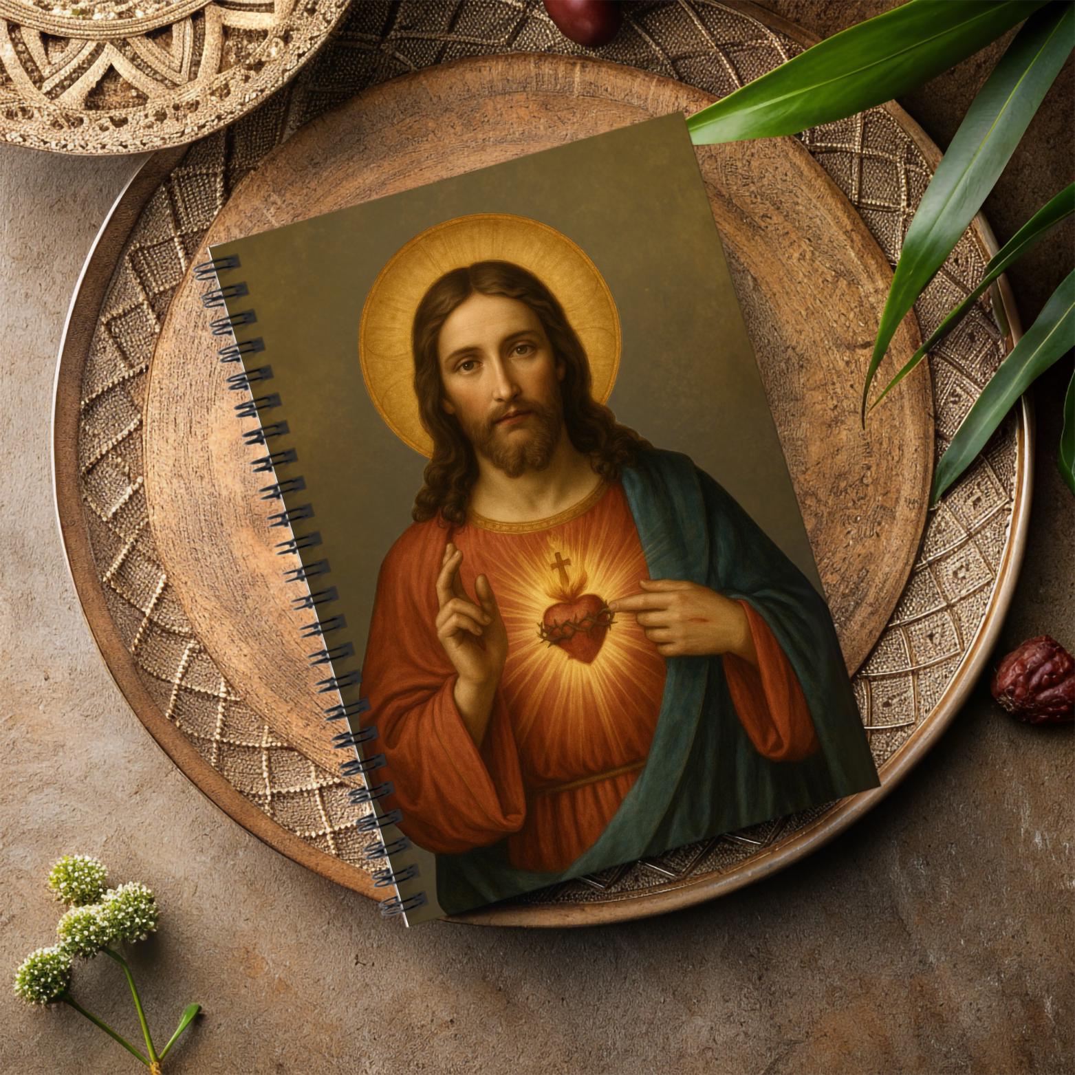Sacred Heart of Jesus journal with decorative cover, religious design, and inspiring Christian imagery by St. Augustine Prints.