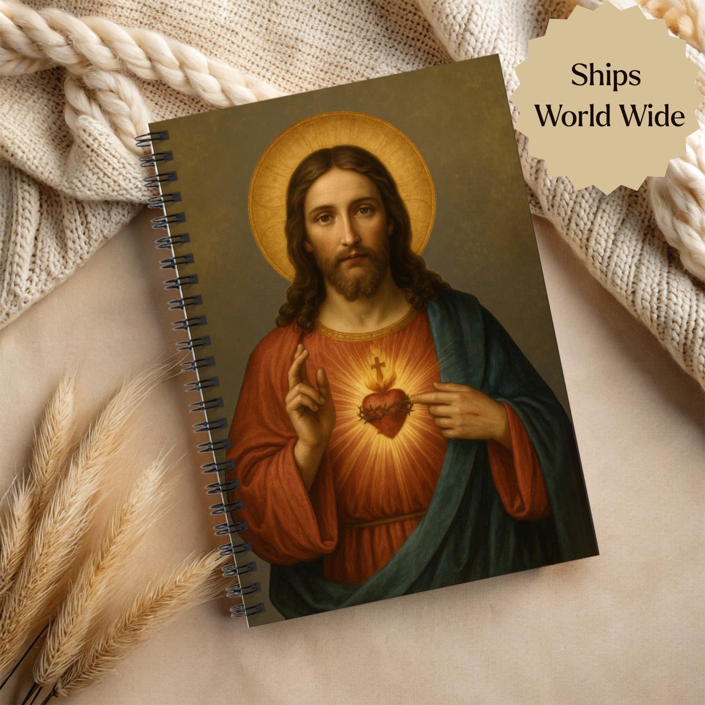 Sacred Heart of Jesus journal with religious artwork cover, featuring detailed illustration and spiritual design by St. Augustine Prints
