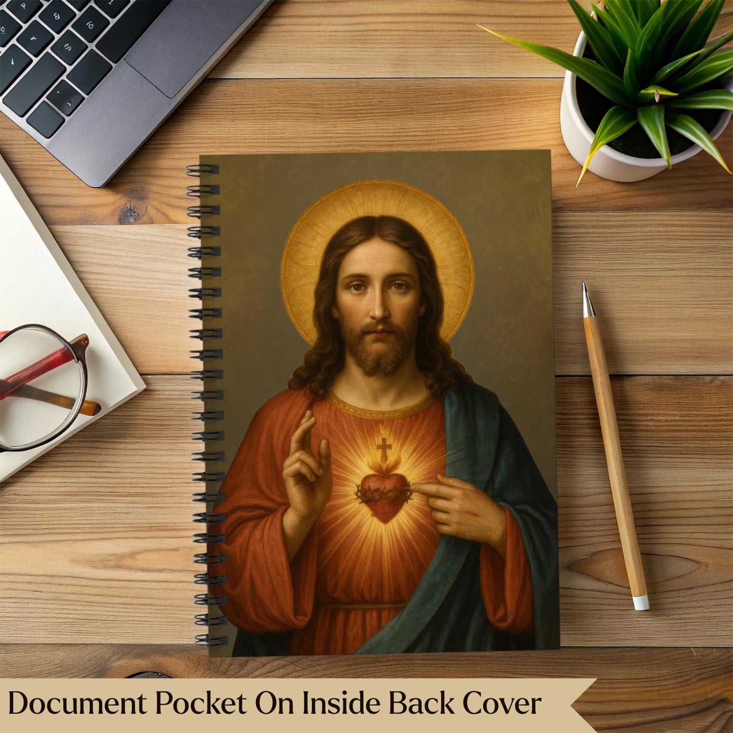 Sacred Heart of Jesus journal with religious cover design by St. Augustine Prints, featuring intricate artwork and spiritual imagery.