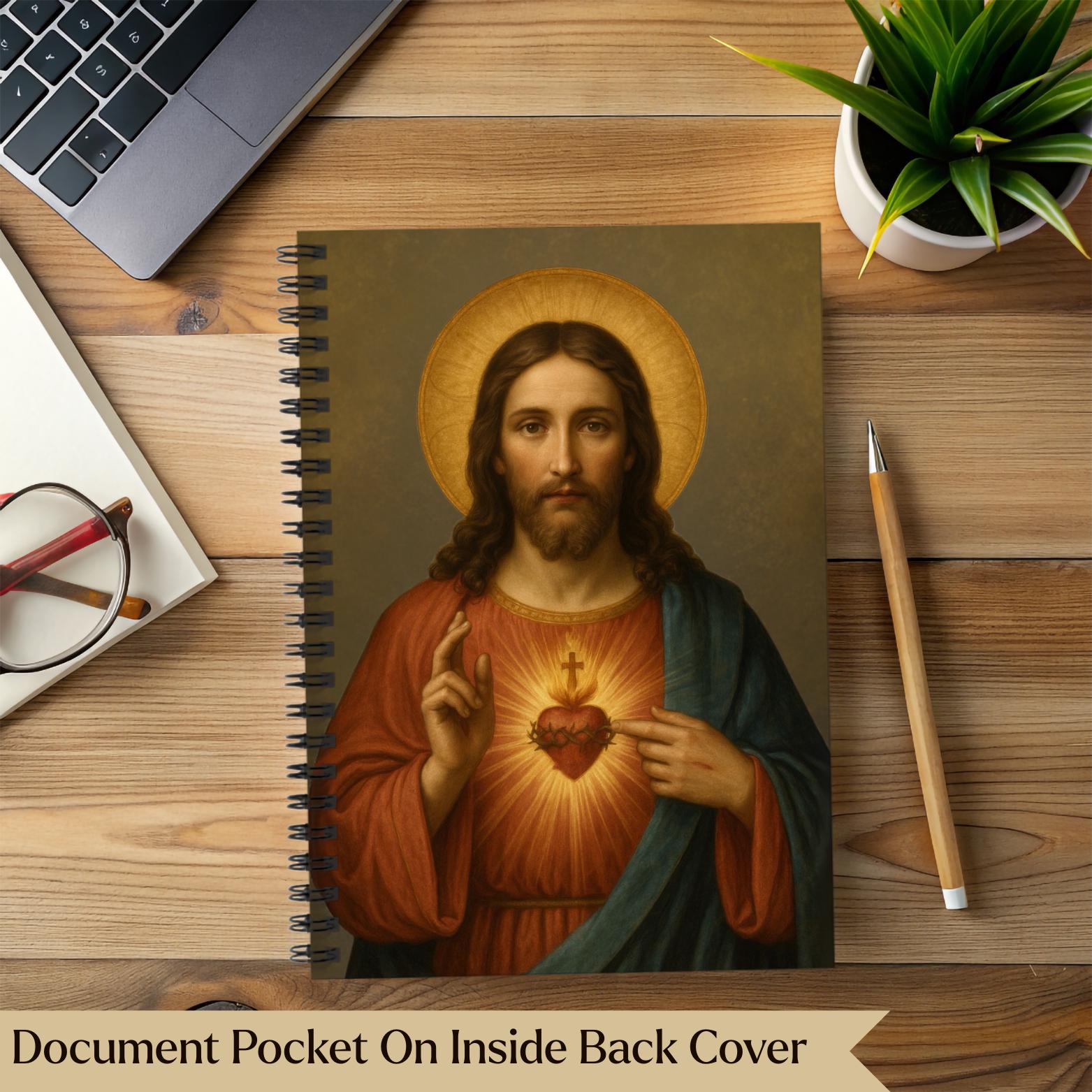 Sacred Heart of Jesus journal with religious cover design by St. Augustine Prints, featuring intricate artwork and spiritual imagery.