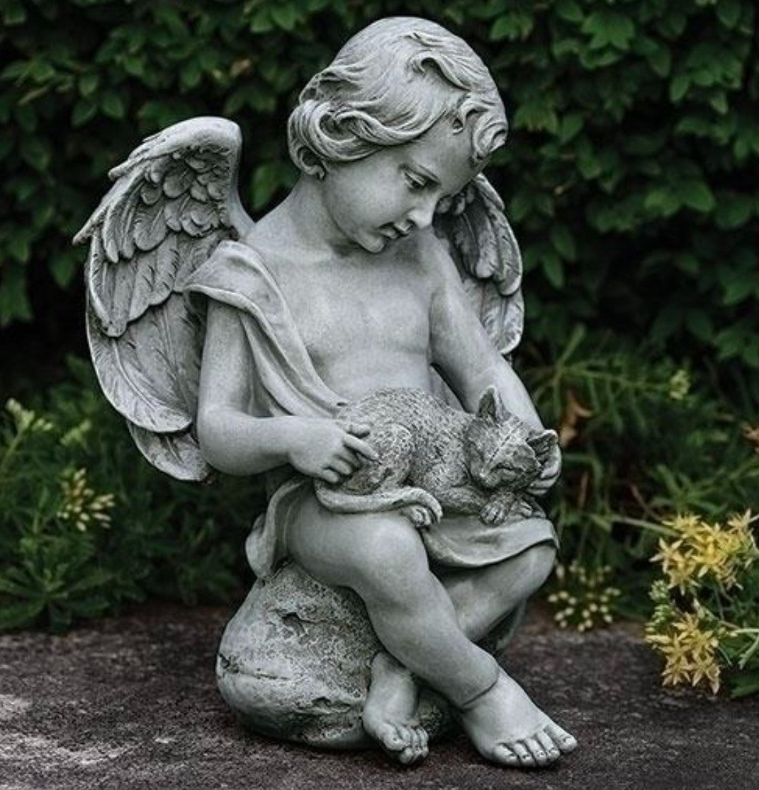Angel with Kitten, Garden  Statue 12" New #RM-60-R2 - Journeys of Faith