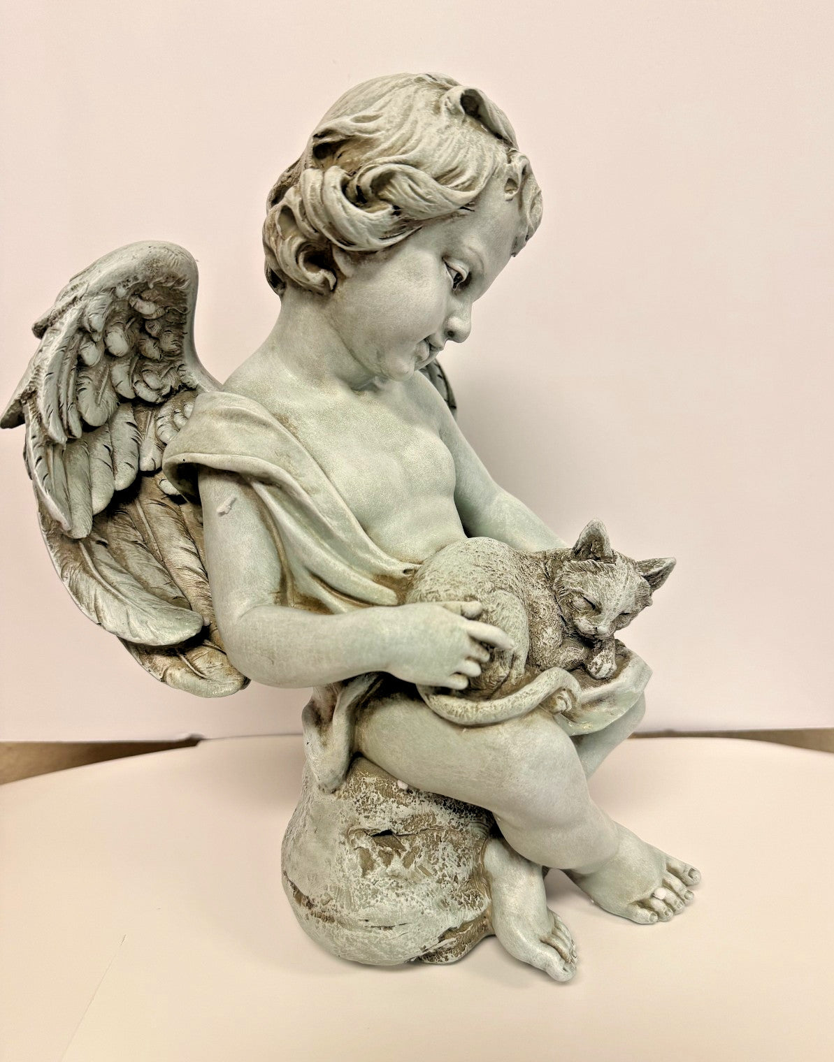 Angel with Kitten, Garden  Statue 12" New #RM-60-R2 - Journeys of Faith