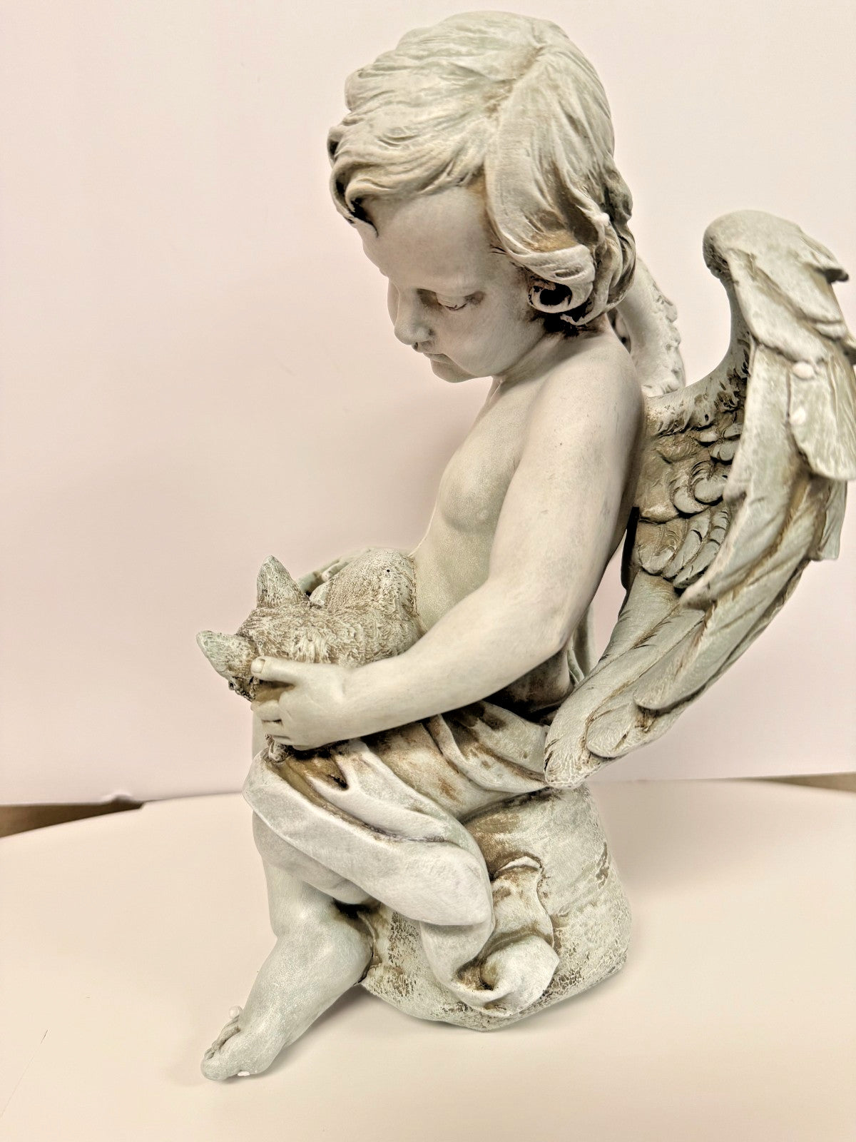 Angel with Kitten, Garden  Statue 12" New #RM-60-R2 - Journeys of Faith