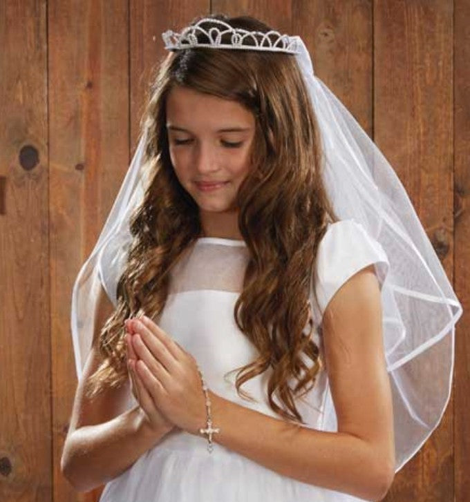 First Holy Communion Veil, with Pearl Tiara,  New  #AB-369-R2 - Journeys of Faith