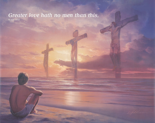 Jesus On Cross Greater Love John 15:13 Religious Wall Picture Art Print 16x20 - Journeys of Faith