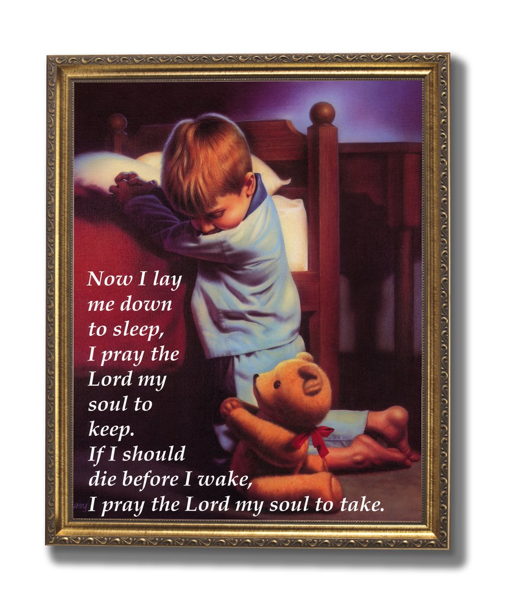 Boy's Bedtime Prayer "Now I Lay Me Down To Sleep" Religious Gold Framed Art Print 16x20" - Journeys of Faith
