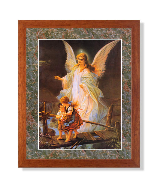 Guardian Angel Watching Over Children #2 Religious Art Print with Decorative Border Honey Frame + Glass GREAT GIFT - Journeys of Faith