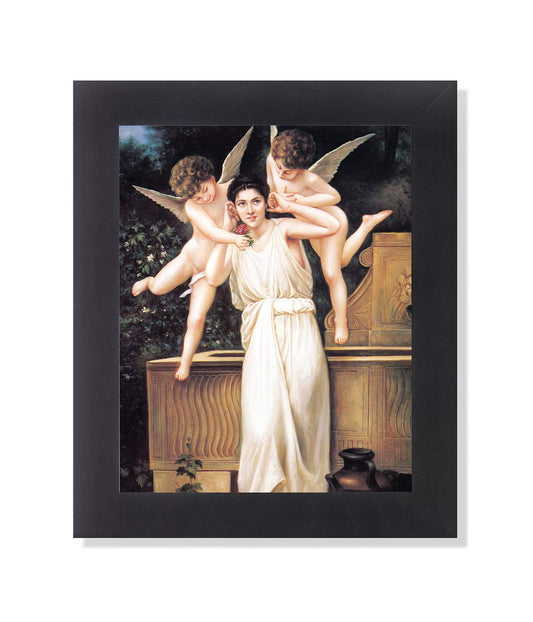 Romantic Woman and Cherubs Religious Wall Picture Framed Art Print - Journeys of Faith
