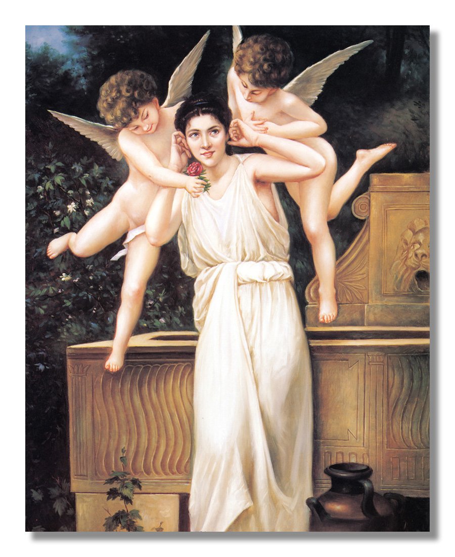 Romantic Woman and Cherubs Religious Wall Picture Framed Art Print - Journeys of Faith
