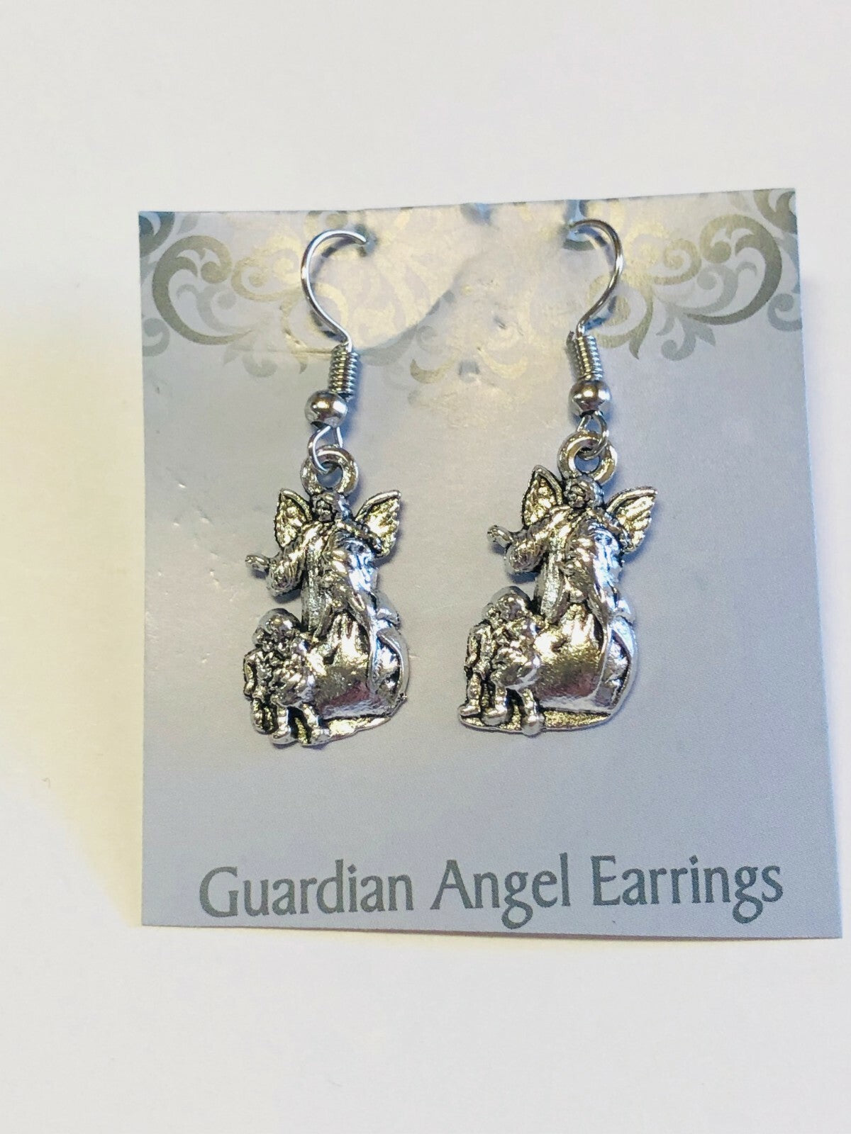 Guardian Angel Earrings, Silvertone, New #MD-050 - Journeys of Faith