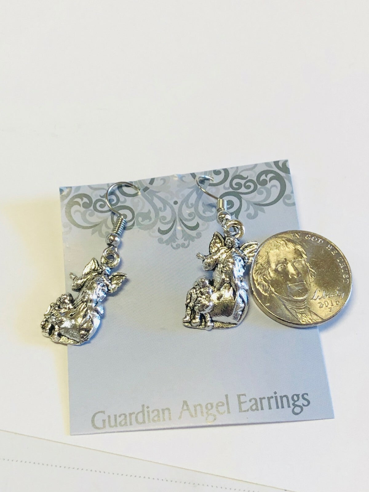 Guardian Angel Earrings, Silvertone, New #MD-050 - Journeys of Faith