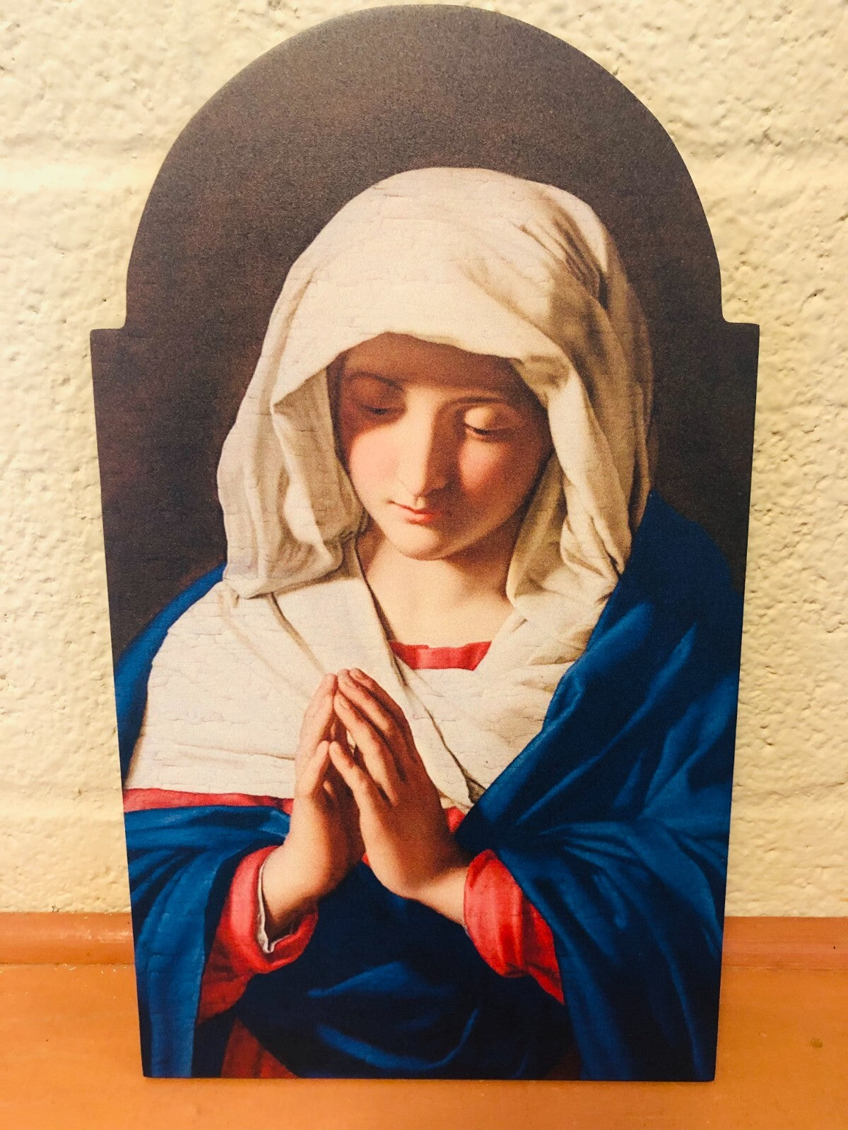 Virgin in Prayer 12" Arched Wood Plaque, New #AB-206 - Journeys of Faith