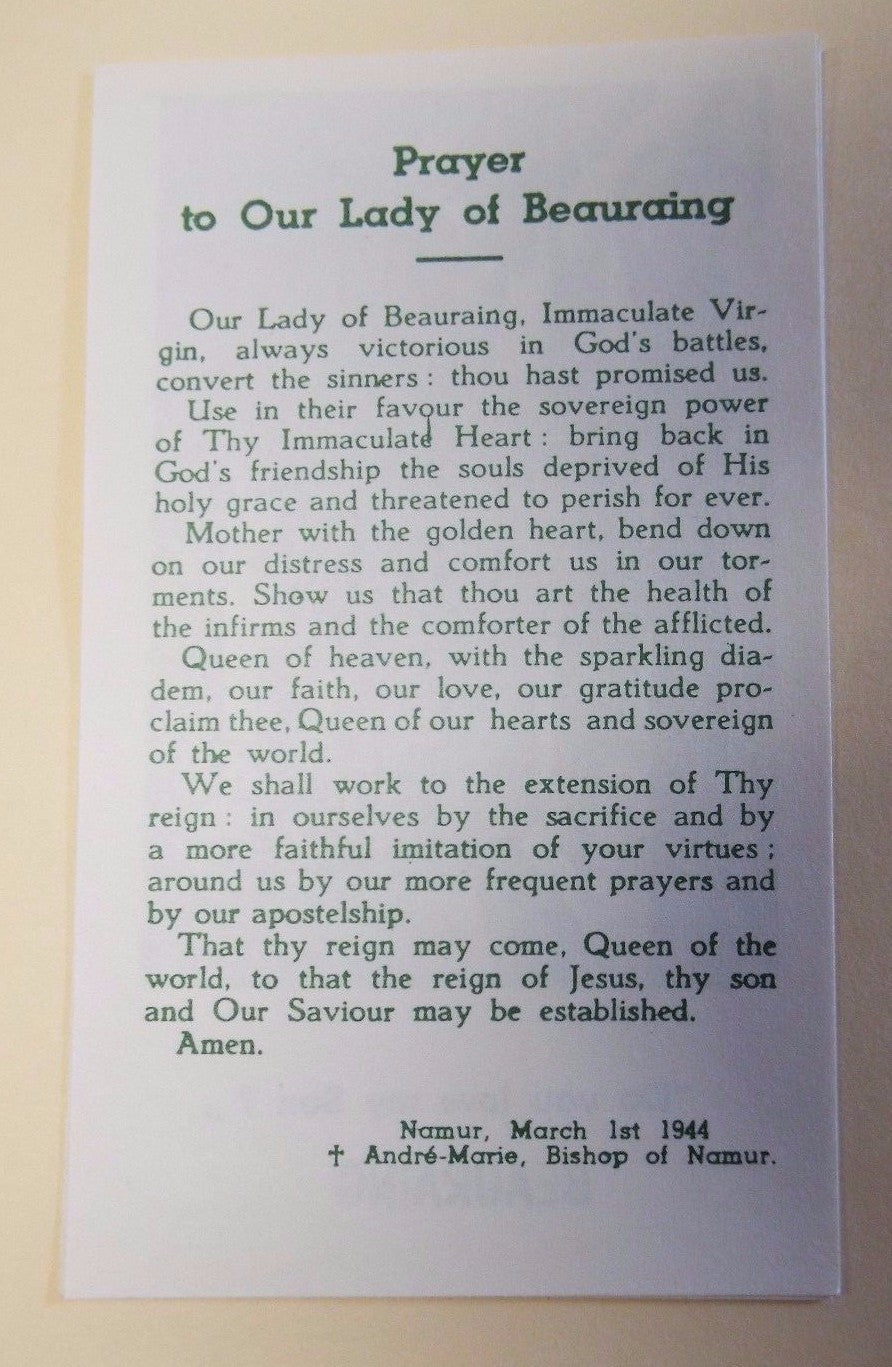 Our Lady of Beauraing, Black & White  Prayer Card, From Belgium, NEW - Journeys of Faith