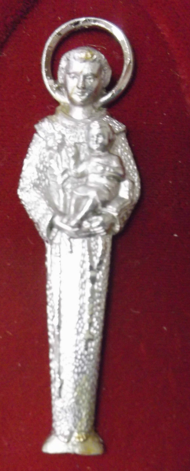 Saint Anthony Pewter Image  Engraved on Red Velvet Frame, New from Italy - Journeys of Faith