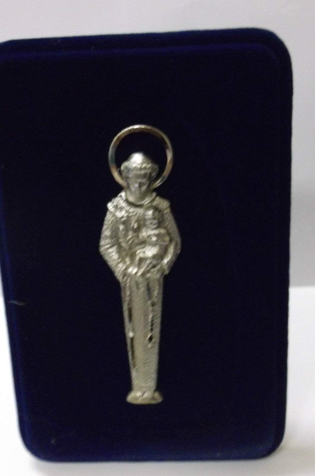 Saint Anthony Pewter Image Engraved on Navy Blue Velvet Frame, New - Journeys of Faith