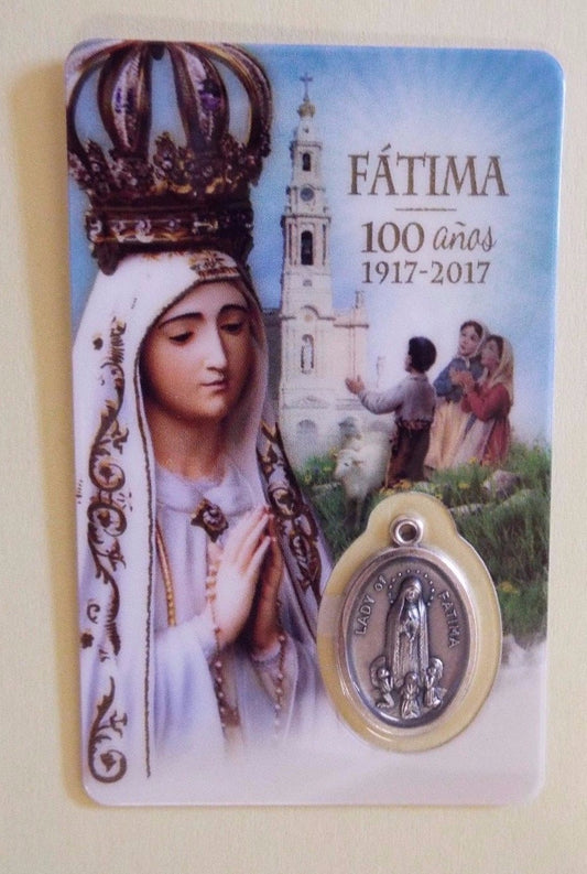 Nuestra Señora de Fátima, Estampita de Consagración con Medalla, De Fátima, - Journeys of Faith