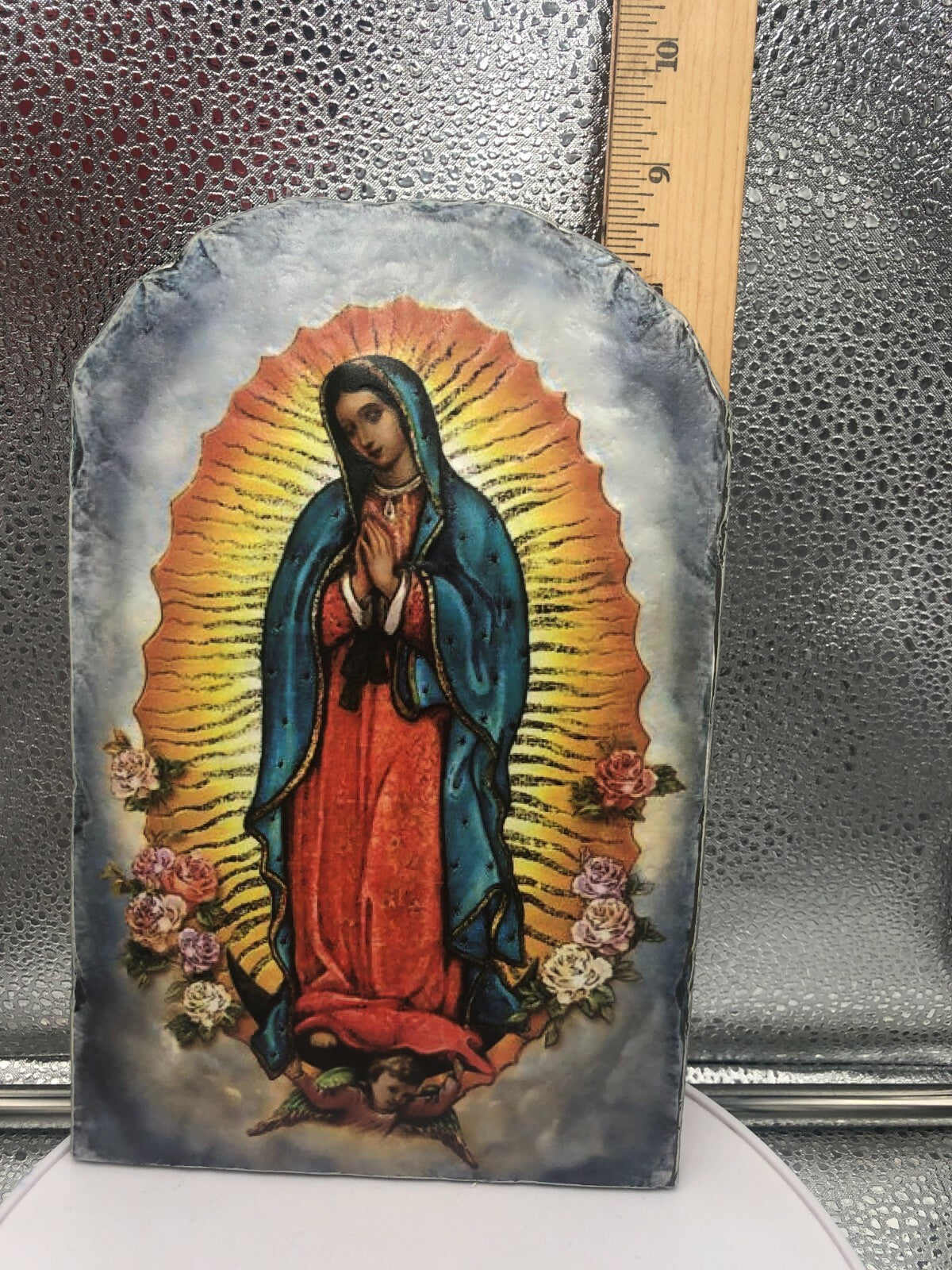 Our Lady of Guadalupe Arched Tile Plaque with metal stand, New #AB-187 - Journeys of Faith