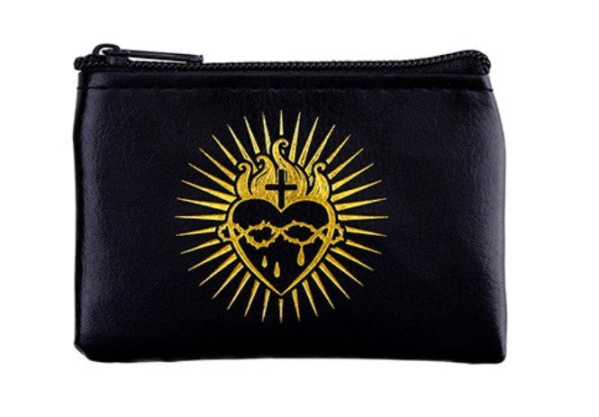 Sacred Heart Black 3" Zip Rosary Pouch, New #AB-329-R2-A - Journeys of Faith