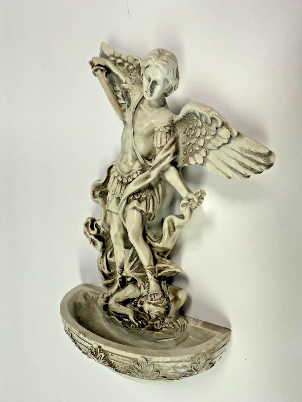 Saint Michael the Archangel  9" Holy Water Font,  Stone Finish, New #AB-372-R2 - Journeys of Faith