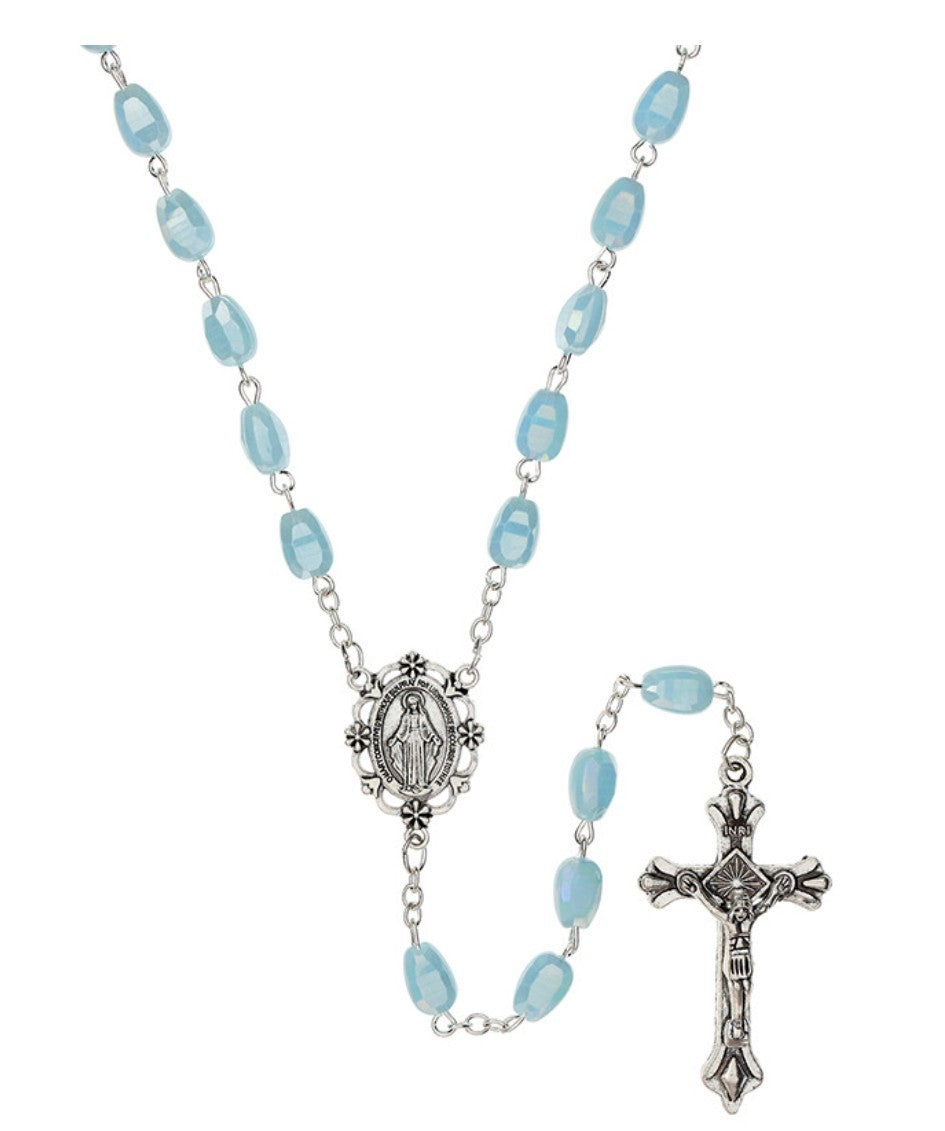 Iridescent Blue Crystal Miraculous Medal Rosary, New Gftshp-92 - Journeys of Faith