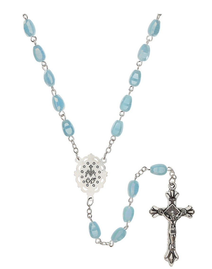 Iridescent Blue Crystal Miraculous Medal Rosary, New Gftshp-92 - Journeys of Faith